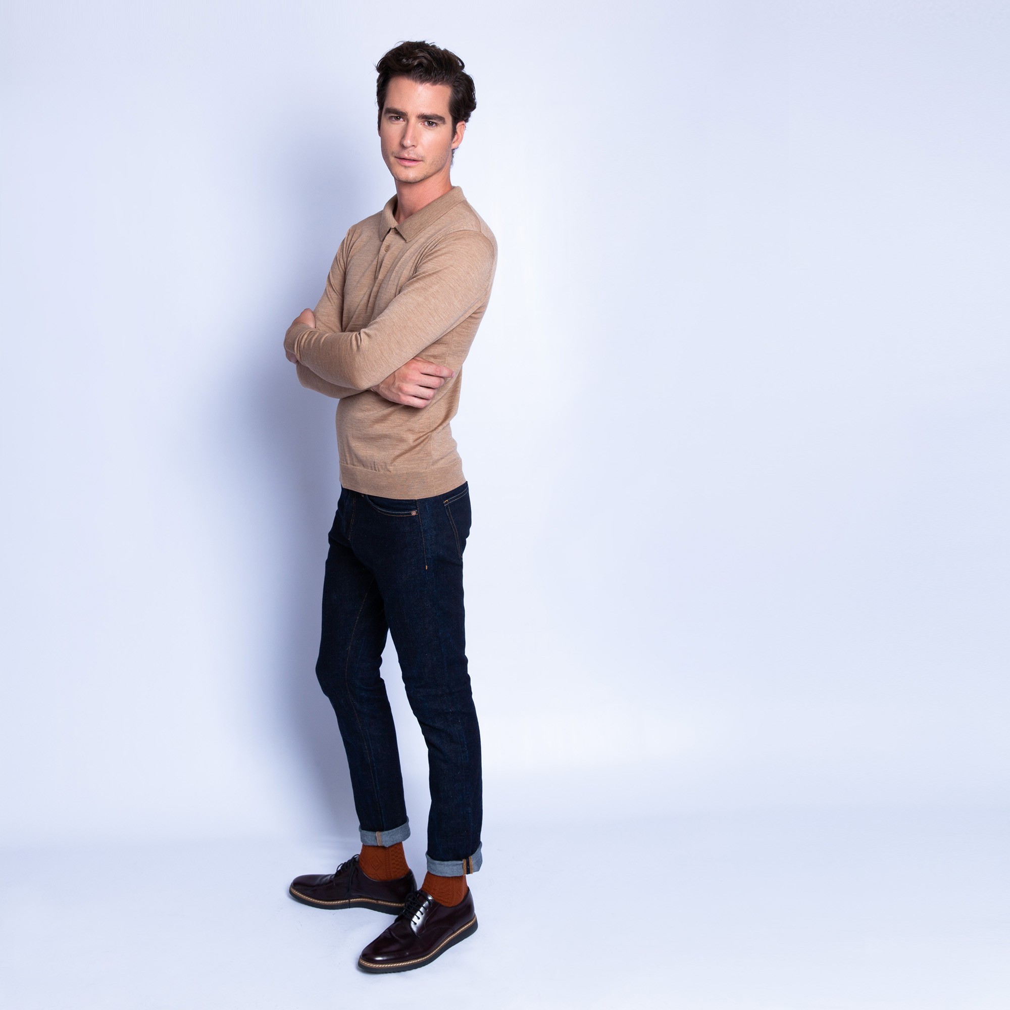 Polo en laine mérinos Fergus 6349 camel - 46 marron clair