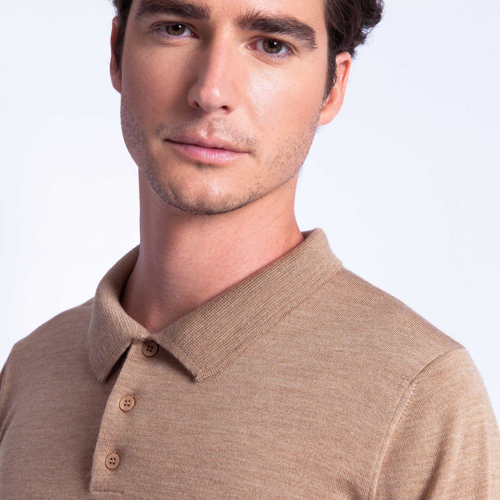 Polo en laine mérinos Fergus 6349 camel - 46 marron clair