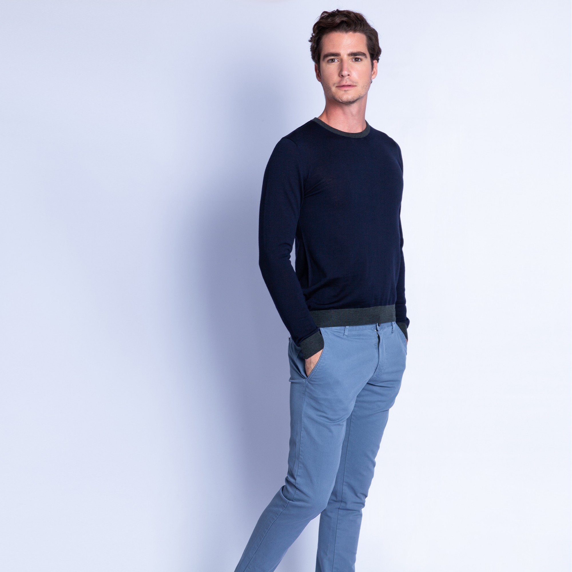 Pull en laine mérinos - Florentin 6352 marine fusain - 83 kaki