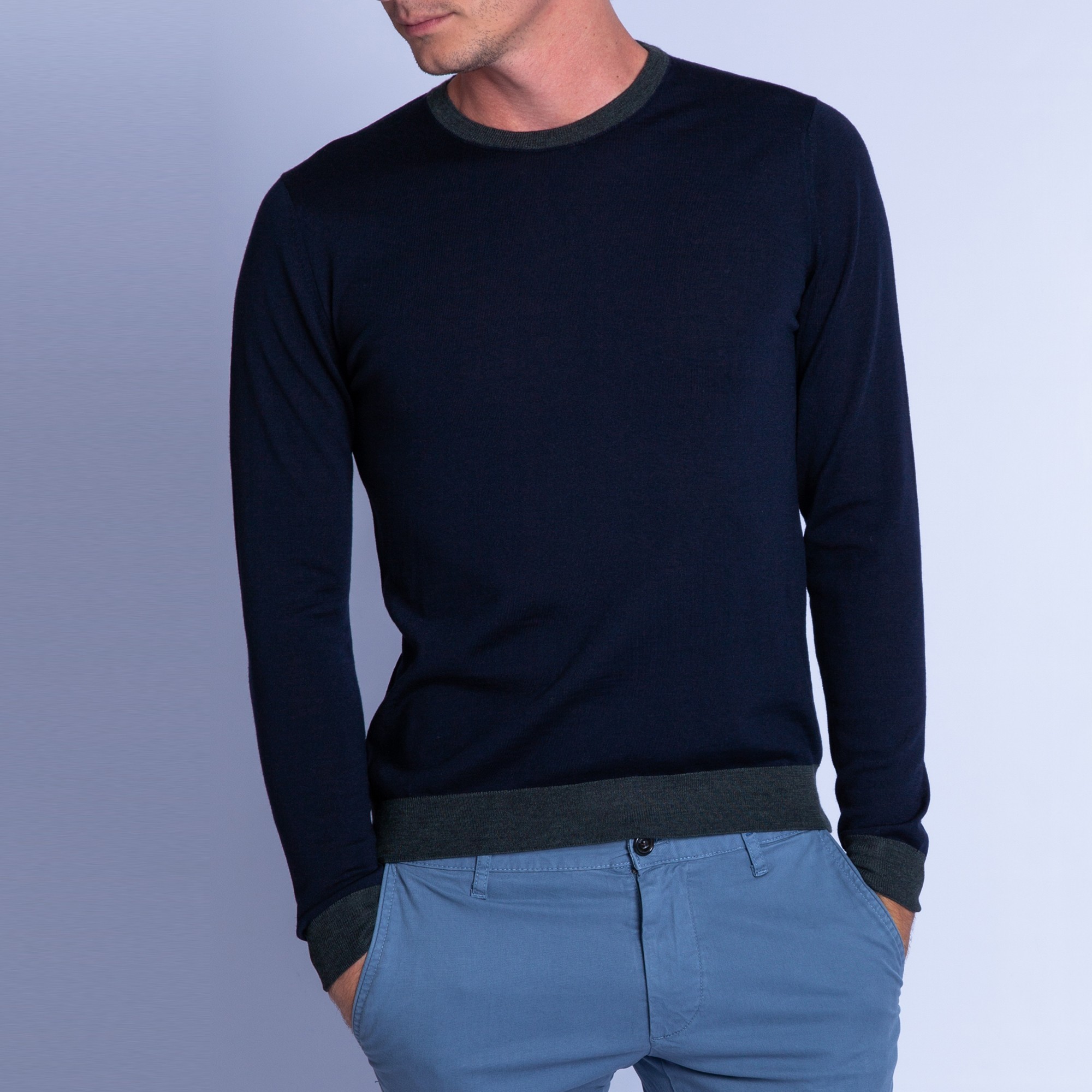 Pull en laine mérinos - Florentin 6352 marine fusain - 83 kaki