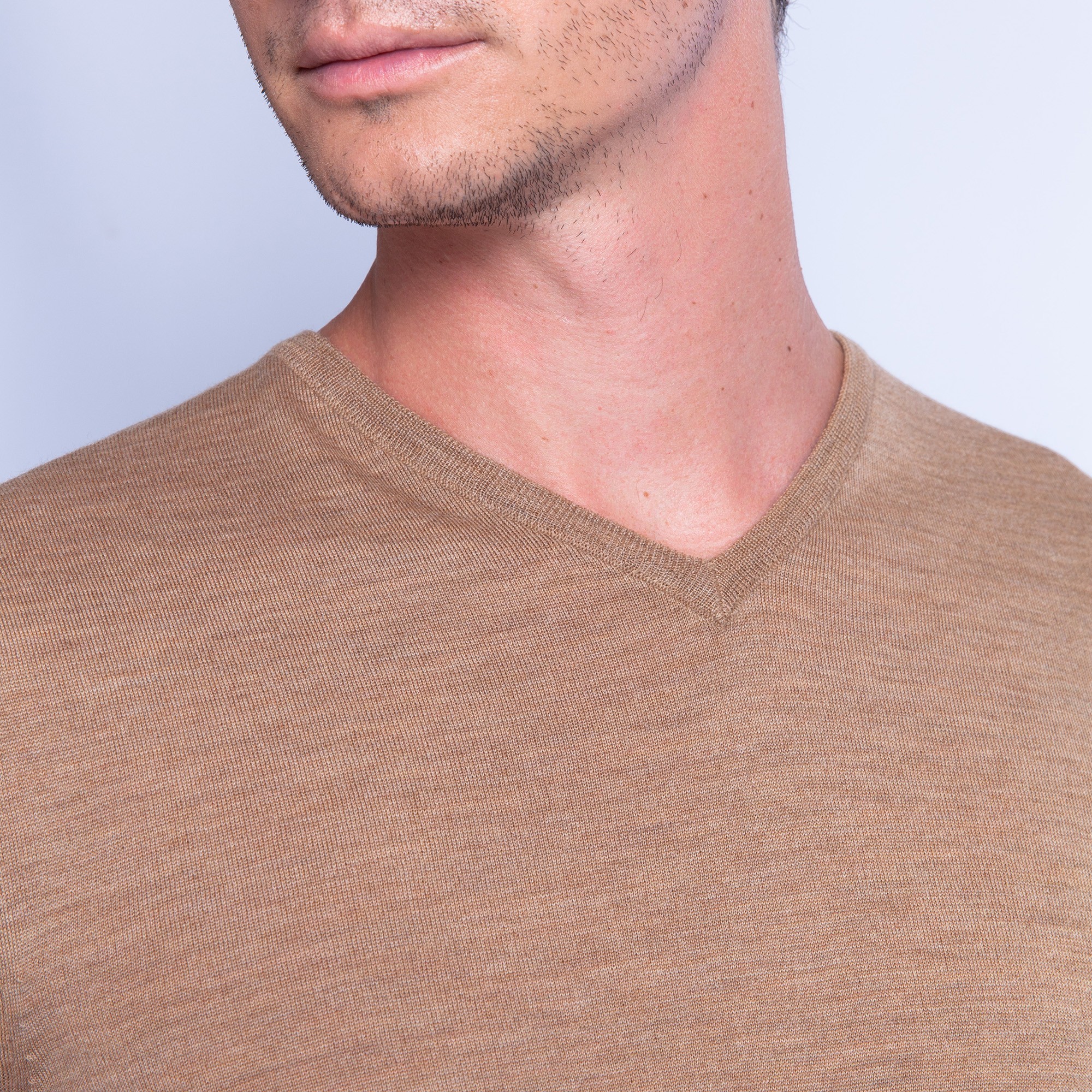 Pull col V en laine - Fox 6349 camel - 47 marron clair