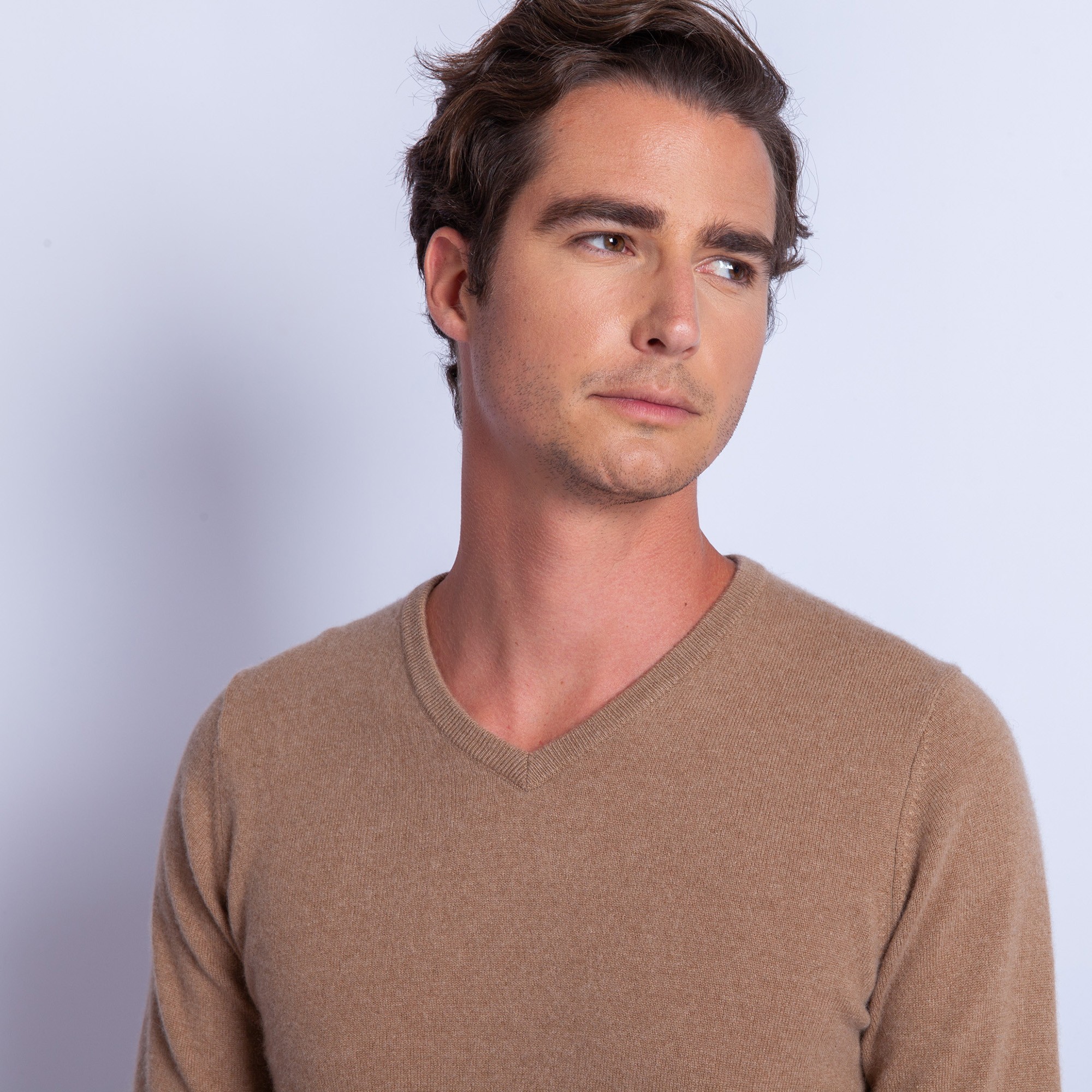 Pull col V en cachemire - Ferdinand 6349 camel - 47 marron clair