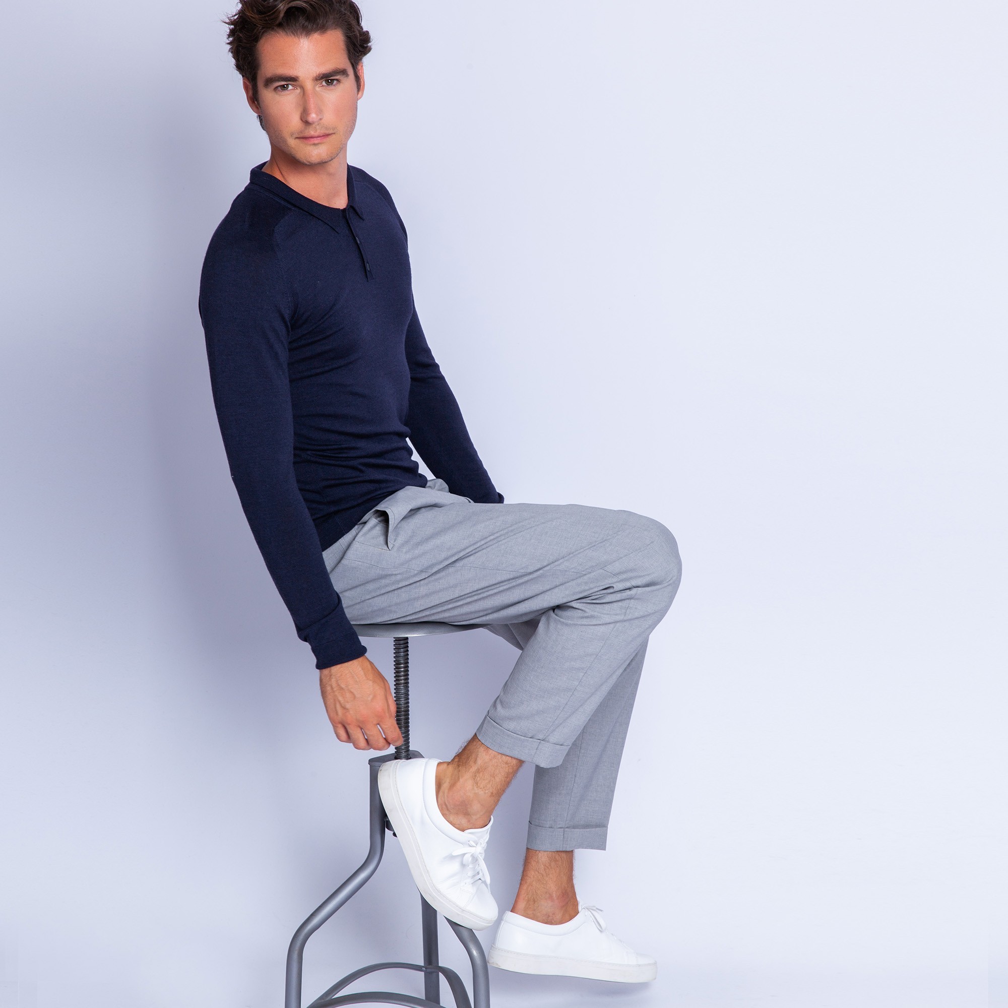 Polo en laine et soie - Ferat 6340 marine - 05 bleu marine