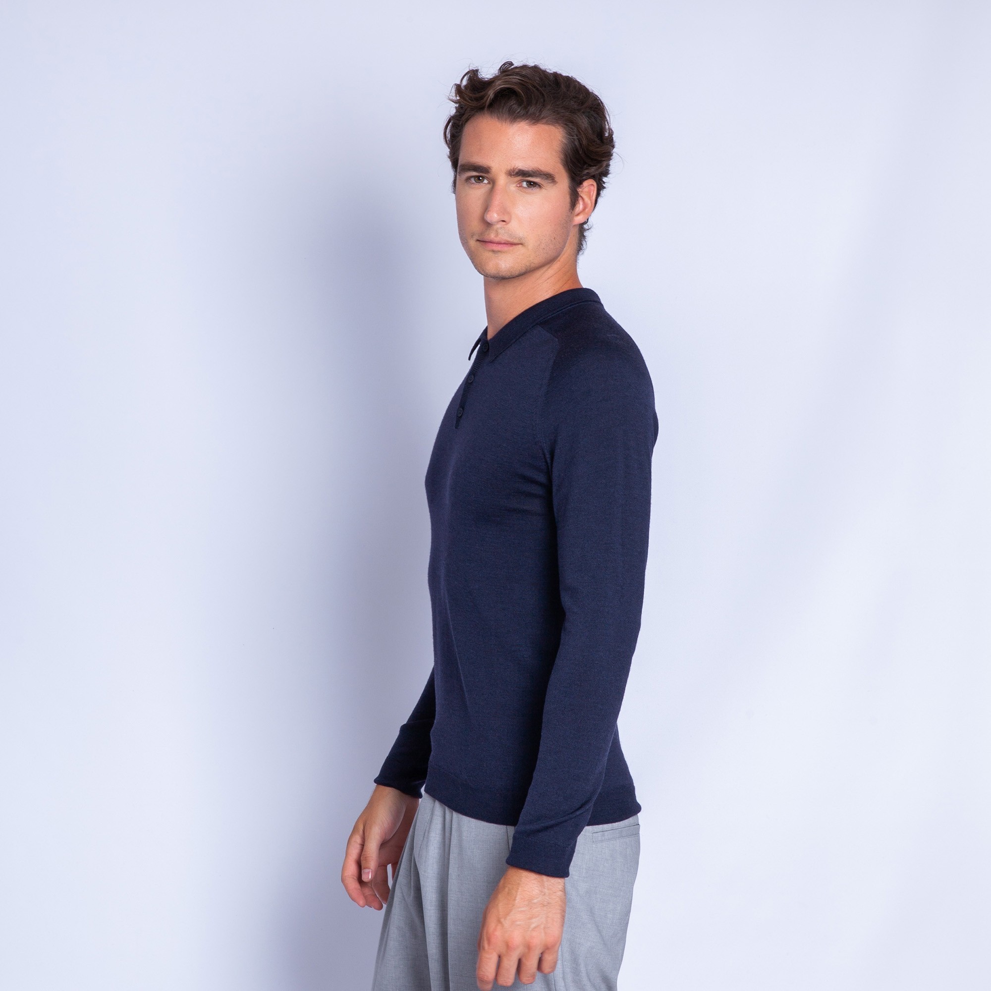 Polo en laine et soie - Ferat 6340 marine - 05 bleu marine