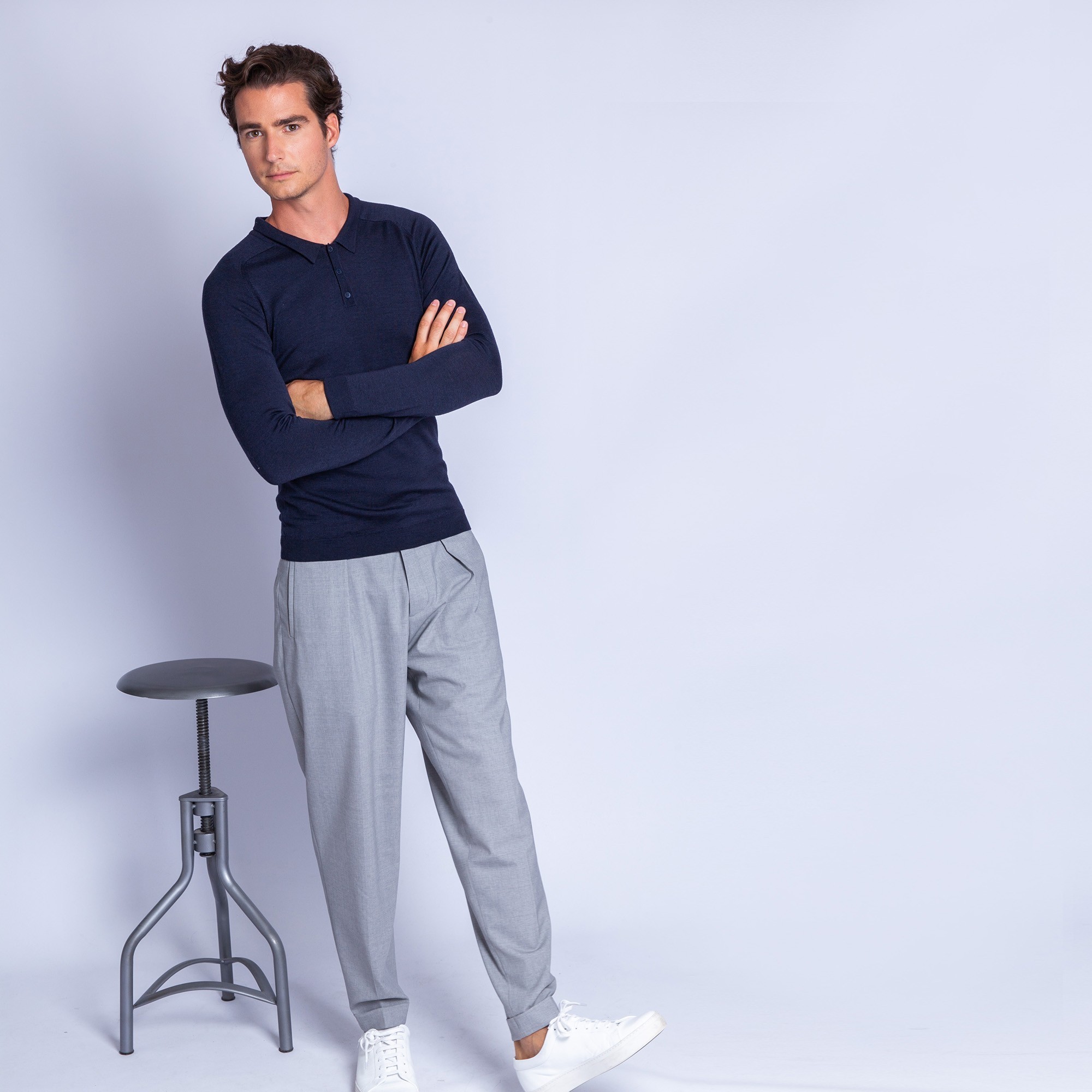 Polo en laine et soie - Ferat 6340 marine - 05 bleu marine