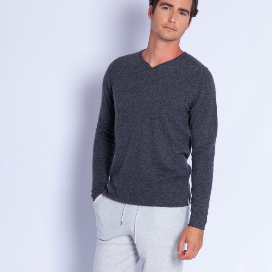 Cashmere jumper with grandad neckline - Olivier
