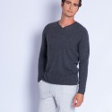 Pull col tunisien en cachemire - Henry 6397 rafale - 09 gris moyen
