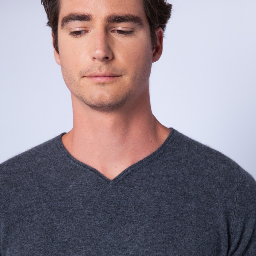 Cashmere jumper with grandad neckline - Olivier