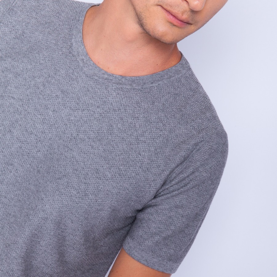 Camiseta de algodão e cashmere com gola redonda - Hideo